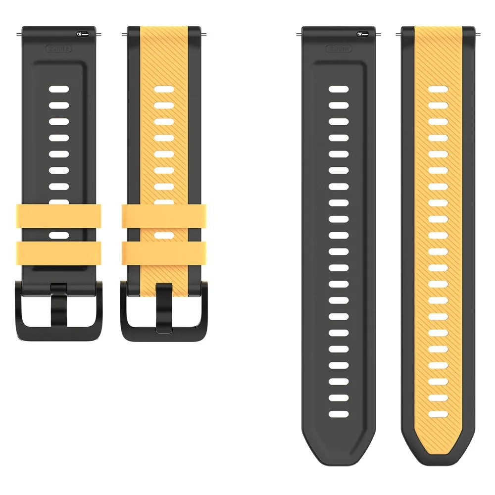 22mm Twill Pattern Watch Band for Huawei Watch GT 6 / 5 / 5 Pro / 4 46mm Dual Color Silicone Strap Quick Release - Black / Yellow - 5