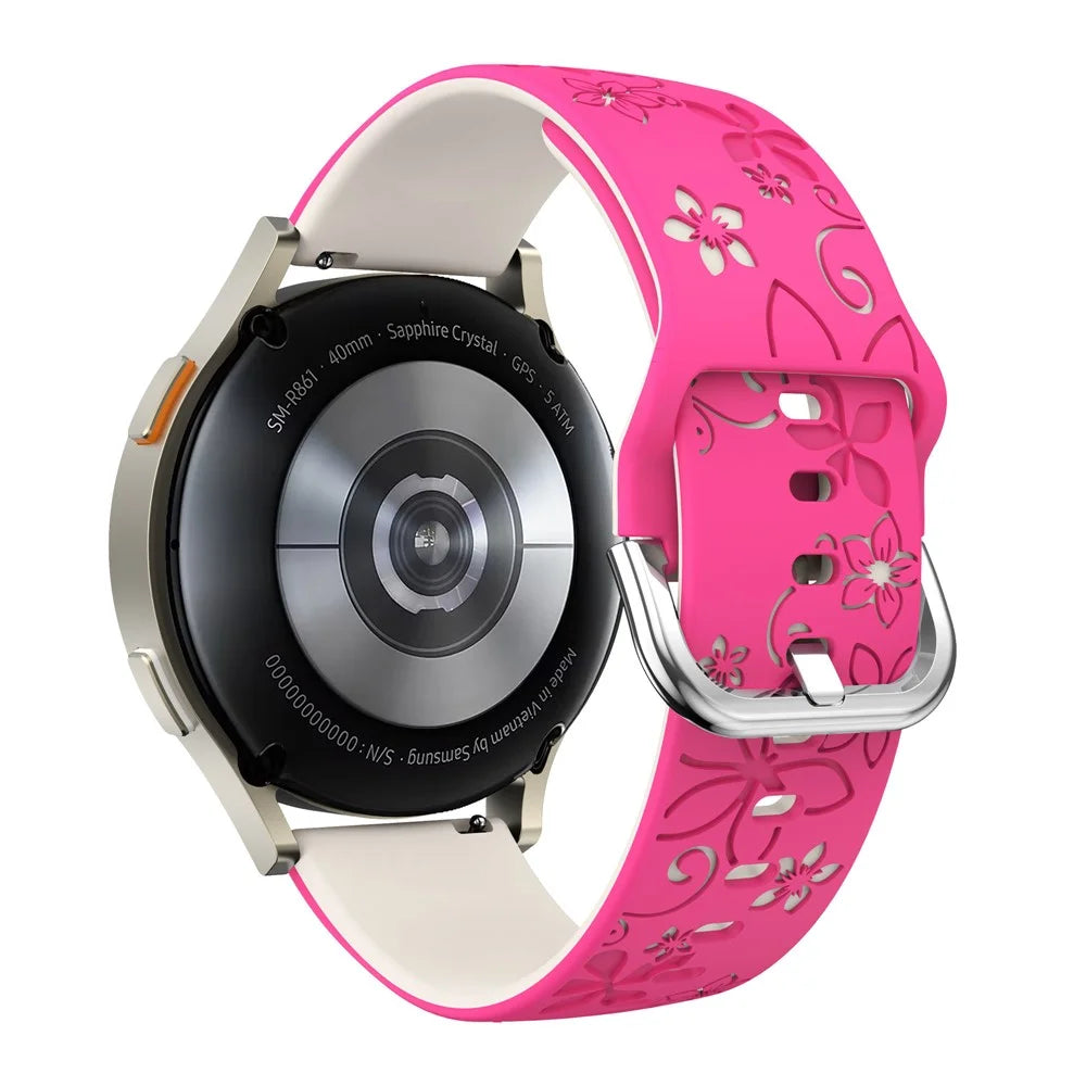 20mm Dual Color Carved Silicone Strap For Samsung Galaxy Watch7 / 6 44mm / 40mm / 6 Classic 43mm / 47mm Replacement Watch Band - Rose / Starlight - 3