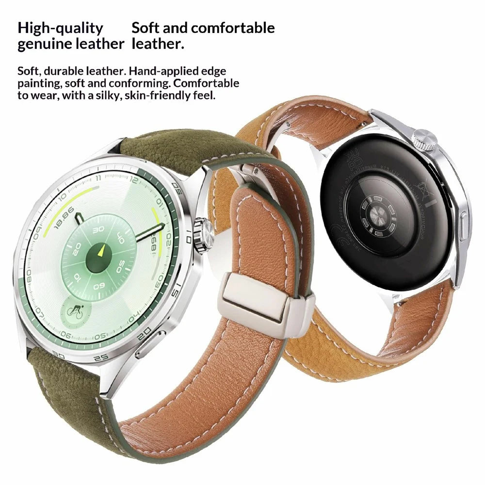 20mm Magnetic Clasp Watch Band for Samsung Galaxy Watch7 / 6 44mm / 40mm / 6 Classic 43mm / 47mm Oil Waxy Litchi Texture Genuine Leather Strap - Green - 5