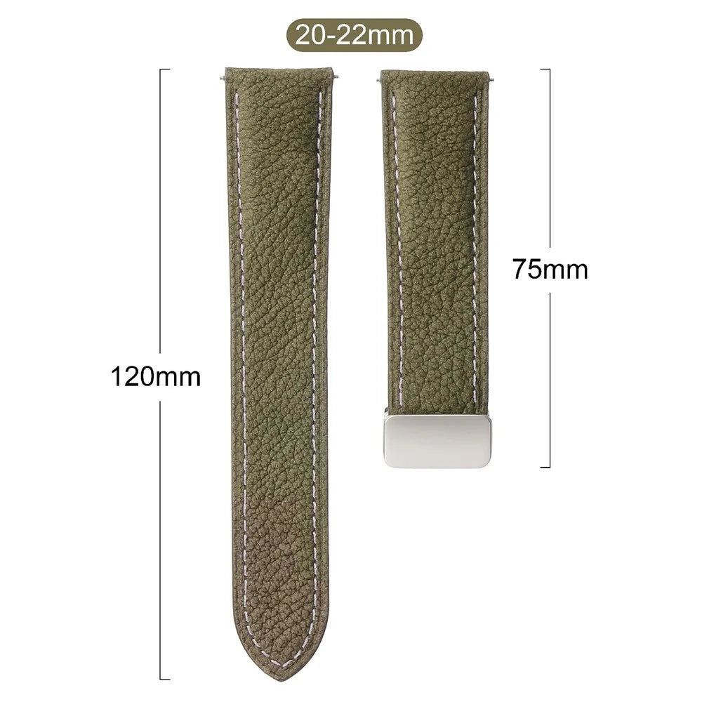 20mm Magnetic Clasp Watch Band for Samsung Galaxy Watch7 / 6 44mm / 40mm / 6 Classic 43mm / 47mm Oil Waxy Litchi Texture Genuine Leather Strap - Green - 7