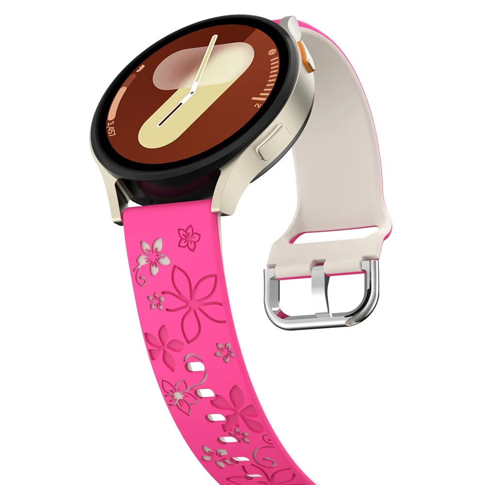 18mm Dual Color Carved Silicone Strap For Huawei Watch GT 6 / 5 / 4 41mm / Garmin Venu 3S / 2S Replacement Watch Band - Rose / Starlight - 4