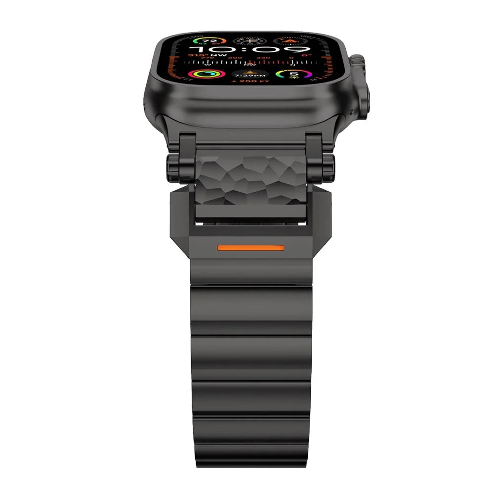 Textured Titanium Metal Band for Apple Watch Ultra 3 2 1 49mm  /  Series 11 10 46mm  /  9 8 7 45mm  /  SE3 SE2 SE 6 5 4 44mm  /  3 2 1 42mm Replacement Watch Strap with Butterfly Clasp - Black - 3