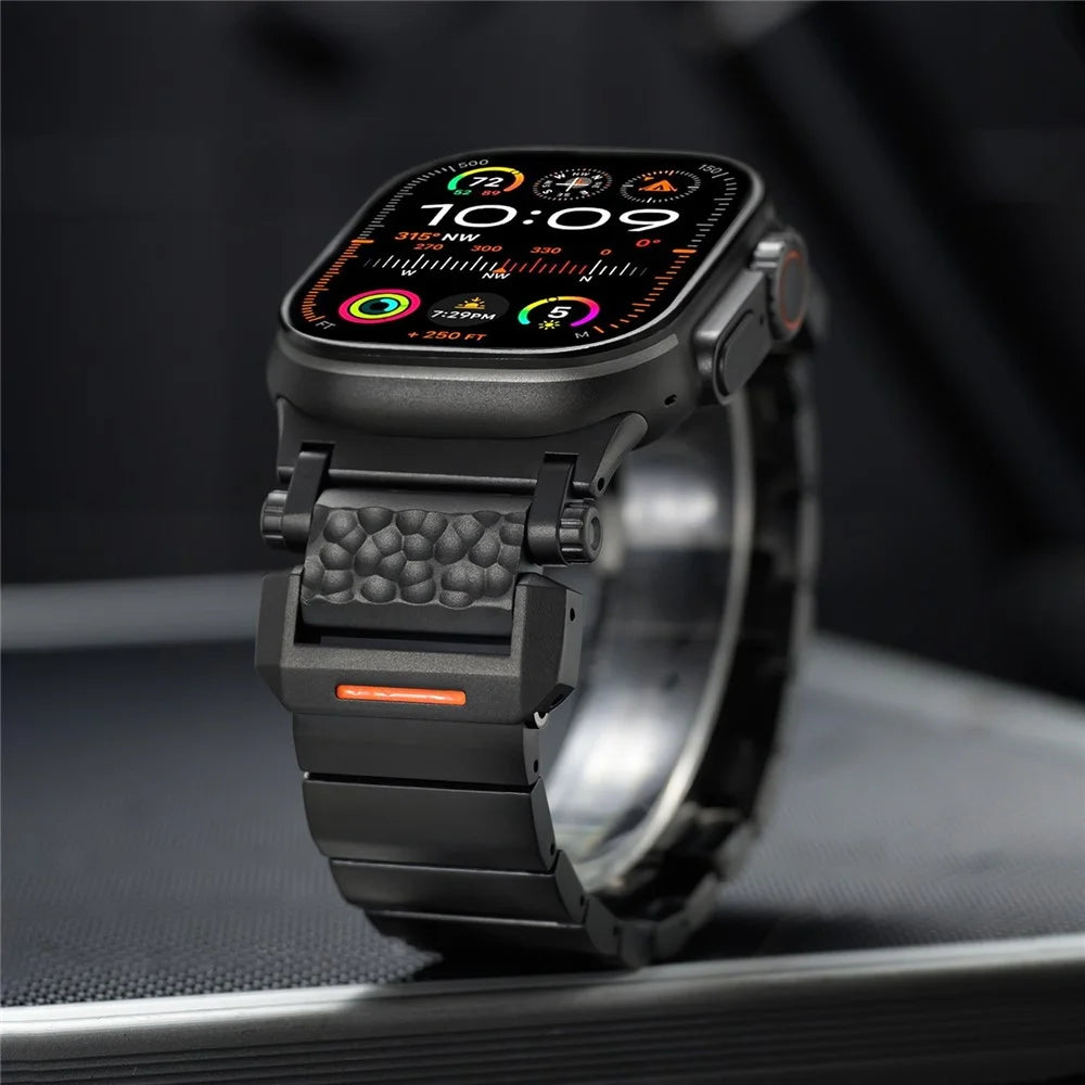Textured Titanium Metal Band for Apple Watch Ultra 3 2 1 49mm  /  Series 11 10 46mm  /  9 8 7 45mm  /  SE3 SE2 SE 6 5 4 44mm  /  3 2 1 42mm Replacement Watch Strap with Butterfly Clasp - Black - 6