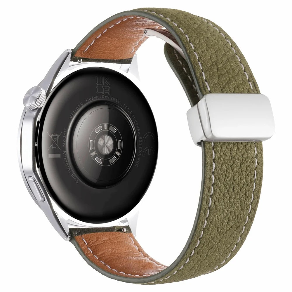 22mm Magnetic Clasp Watch Band for Huawei Watch GT 6 / 5 / 5 Pro / 4 46mm Oil Waxy Litchi Texture Genuine Leather Strap - Green - 1