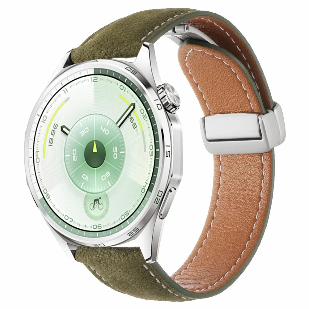22mm Magnetic Clasp Watch Band for Huawei Watch GT 6 / 5 / 5 Pro / 4 46mm Oil Waxy Litchi Texture Genuine Leather Strap - Green - 2