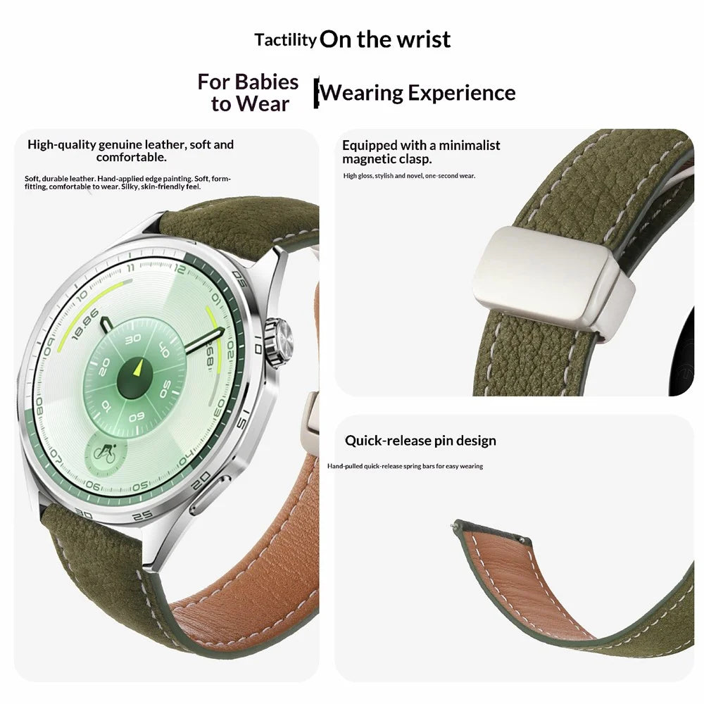 22mm Magnetic Clasp Watch Band for Huawei Watch GT 6 / 5 / 5 Pro / 4 46mm Oil Waxy Litchi Texture Genuine Leather Strap - Green - 4