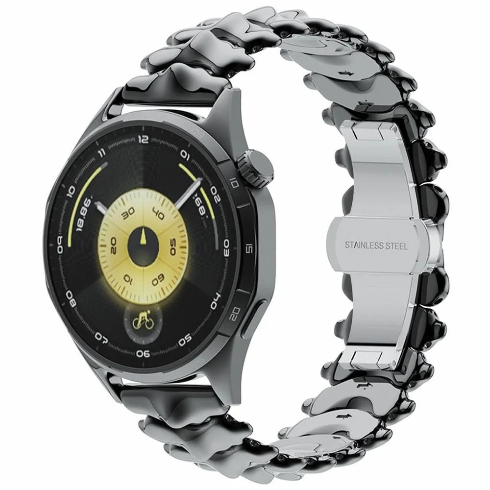 22mm Spine Design Zinc Alloy Strap for Huawei Watch GT 6 / 5 / 5 Pro / 4 46mm Watch Band with Butterfly Clasp - Black - 2