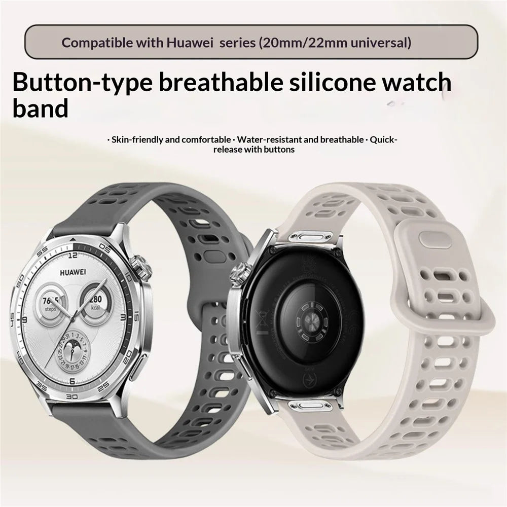 For Huawei Watch GT 6 46mm Silicone Watch Band 22mm Quick Release Button Hollow Reverse Buckle Wrist Strap - Lake Green - 2