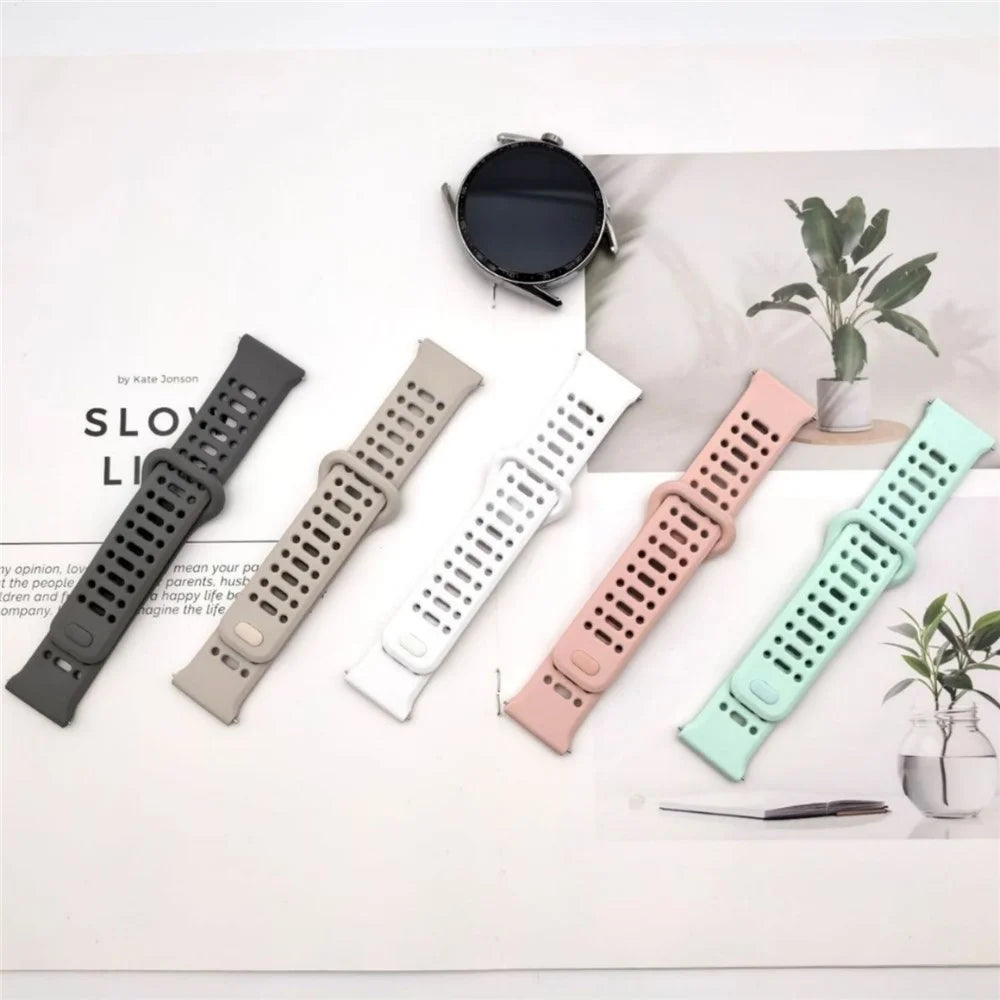 For Huawei Watch GT 6 46mm Silicone Watch Band 22mm Quick Release Button Hollow Reverse Buckle Wrist Strap - Lake Green - 4