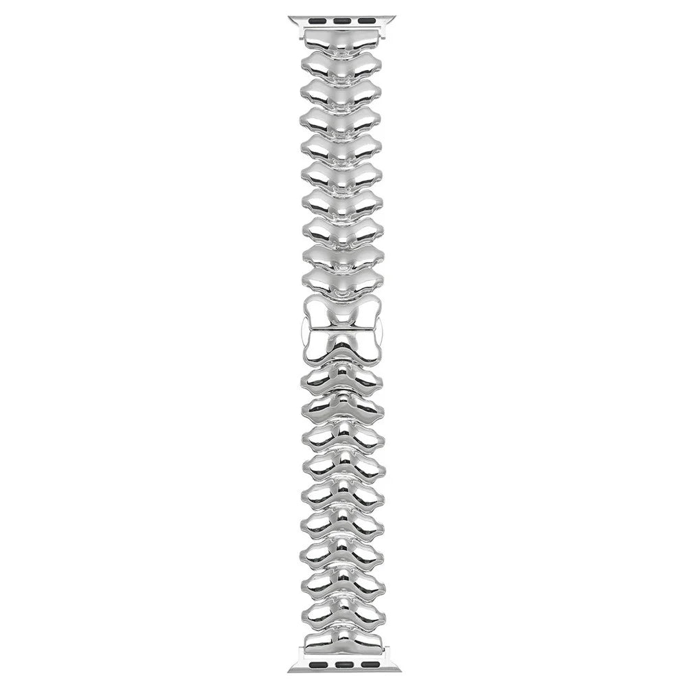 Spine Design Zinc Alloy Strap for Apple Watch Series 11 10 42mm  /  9 8 7 41mm  /  SE3 SE2 SE 6 5 4 40mm  /  3 2 1 38mm Watch Band with Butterfly Clasp - Silver - 1