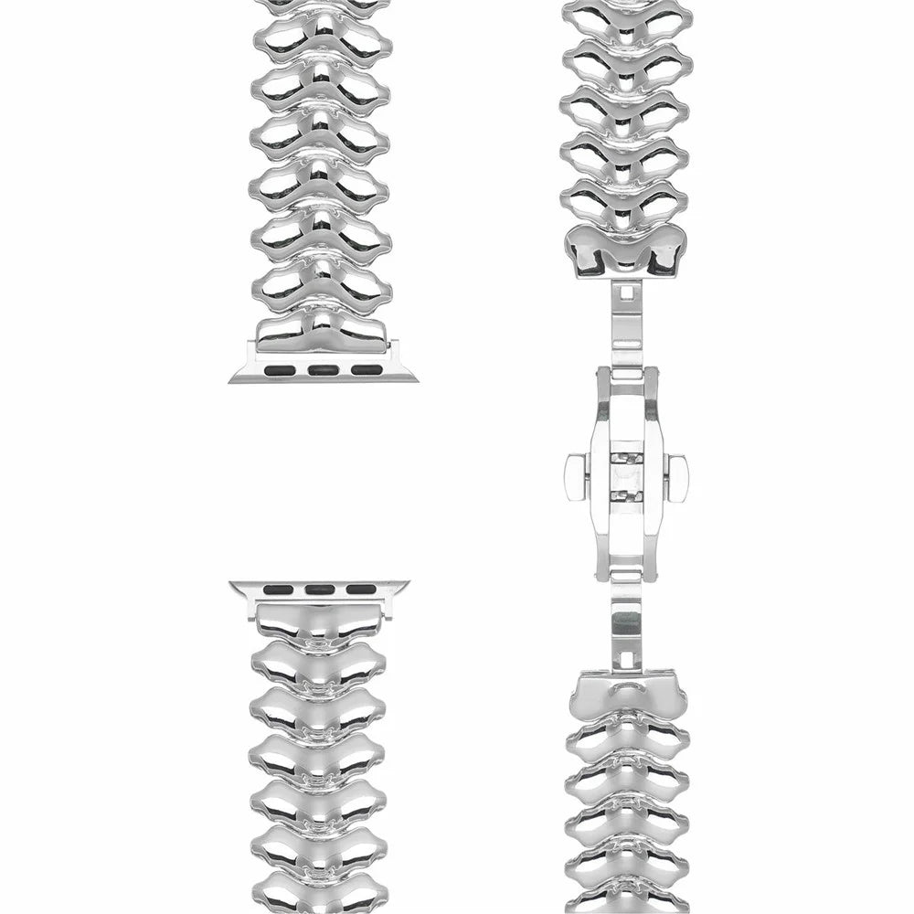 Spine Design Zinc Alloy Strap for Apple Watch Series 11 10 42mm  /  9 8 7 41mm  /  SE3 SE2 SE 6 5 4 40mm  /  3 2 1 38mm Watch Band with Butterfly Clasp - Silver - 3