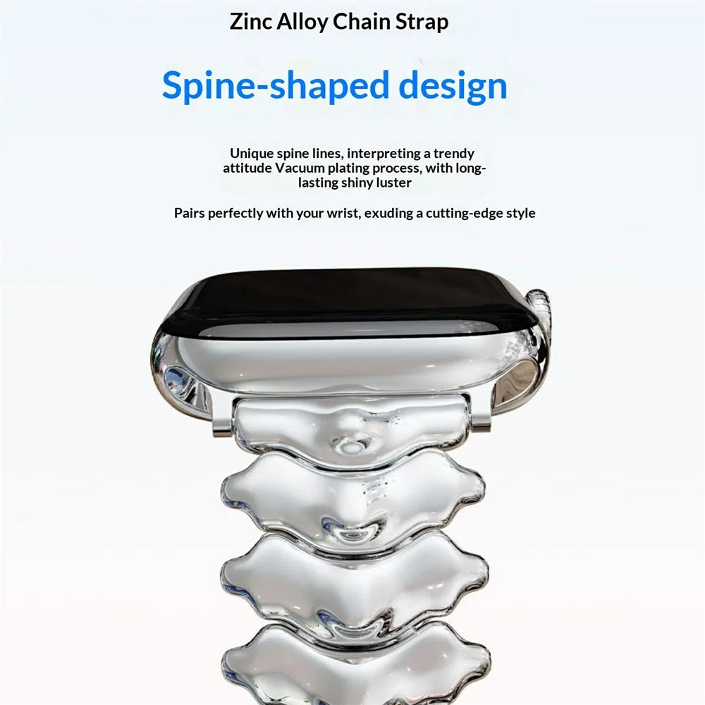 Spine Design Zinc Alloy Strap for Apple Watch Series 11 10 42mm  /  9 8 7 41mm  /  SE3 SE2 SE 6 5 4 40mm  /  3 2 1 38mm Watch Band with Butterfly Clasp - Silver - 5