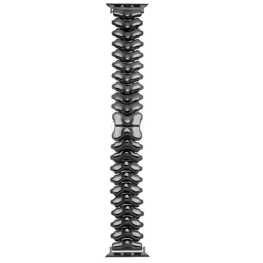 Spine Design Zinc Alloy Strap for Apple Watch Ultra 3 2 1 49mm / Series 11 10 46mm / 9 8 7 45mm / SE3 SE2 SE 6 5 4 44mm / 3 2 1 42mm Watch Band with Butterfly Clasp - Black - 1