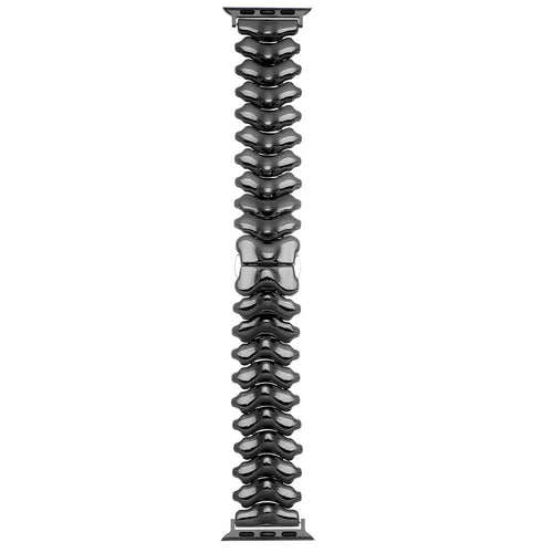 Spine Design Zinc Alloy Strap for Apple Watch Ultra 3 2 1 49mm / Series 11 10 46mm / 9 8 7 45mm / SE3 SE2 SE 6 5 4 44mm / 3 2 1 42mm Watch Band with Butterfly Clasp - Black - 1