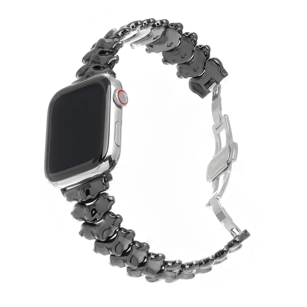 Spine Design Zinc Alloy Strap for Apple Watch Ultra 3 2 1 49mm / Series 11 10 46mm / 9 8 7 45mm / SE3 SE2 SE 6 5 4 44mm / 3 2 1 42mm Watch Band with Butterfly Clasp - Black - 2