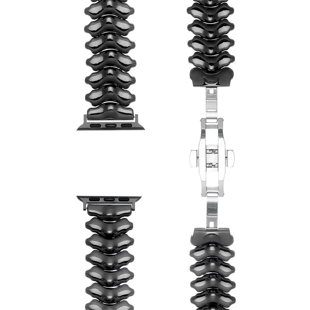 Spine Design Zinc Alloy Strap for Apple Watch Ultra 3 2 1 49mm / Series 11 10 46mm / 9 8 7 45mm / SE3 SE2 SE 6 5 4 44mm / 3 2 1 42mm Watch Band with Butterfly Clasp - Black - 3