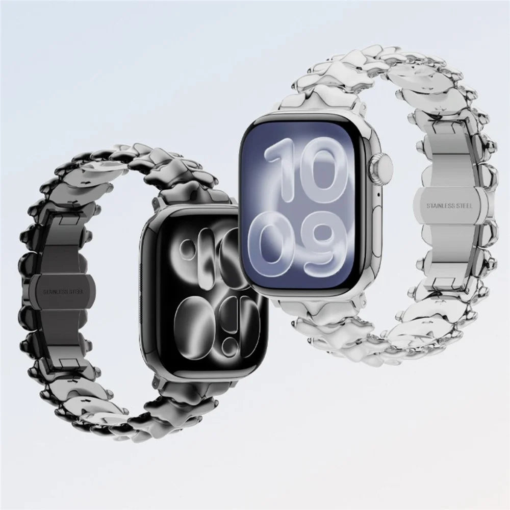 Spine Design Zinc Alloy Strap for Apple Watch Ultra 3 2 1 49mm / Series 11 10 46mm / 9 8 7 45mm / SE3 SE2 SE 6 5 4 44mm / 3 2 1 42mm Watch Band with Butterfly Clasp - Black - 4