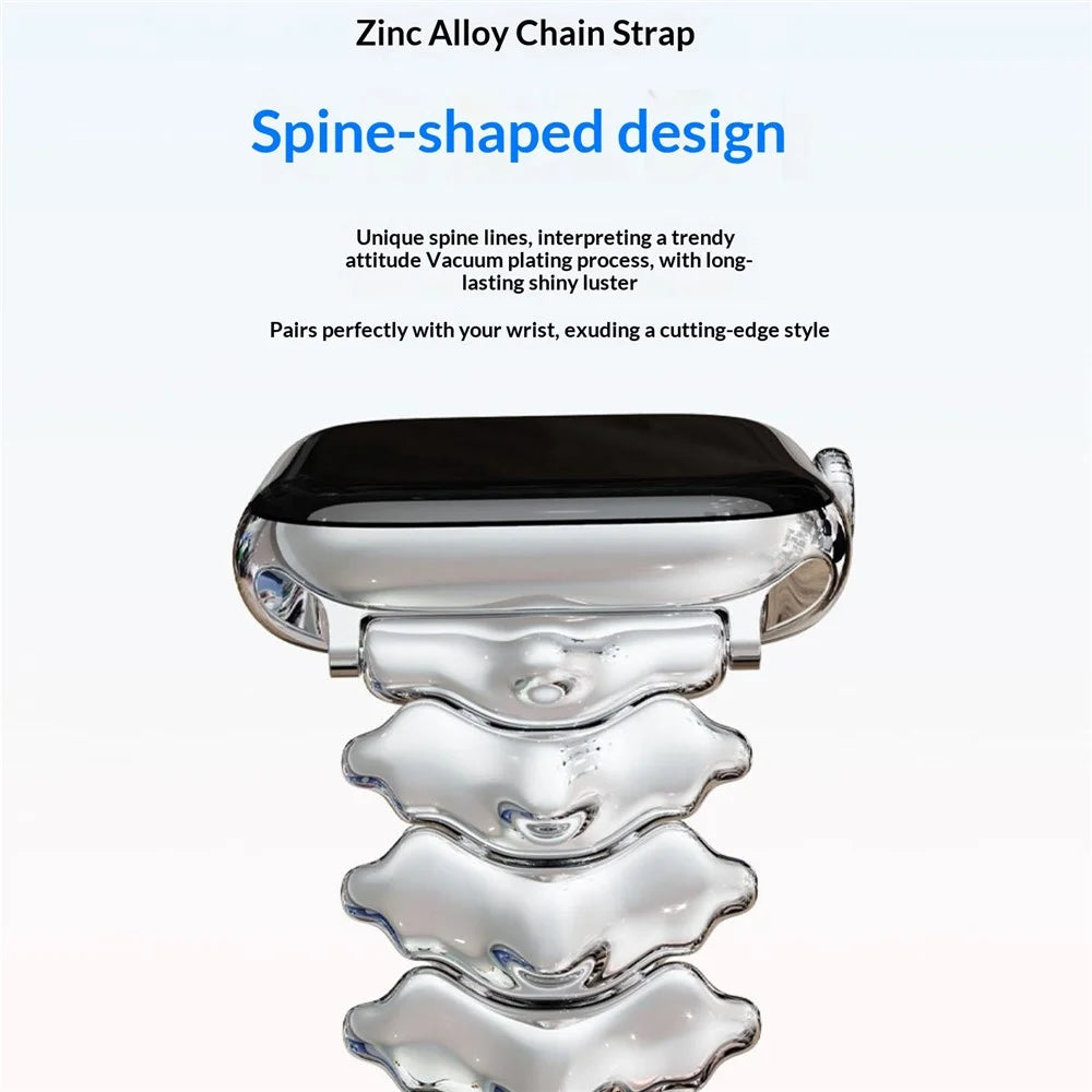 Spine Design Zinc Alloy Strap for Apple Watch Ultra 3 2 1 49mm / Series 11 10 46mm / 9 8 7 45mm / SE3 SE2 SE 6 5 4 44mm / 3 2 1 42mm Watch Band with Butterfly Clasp - Black - 6