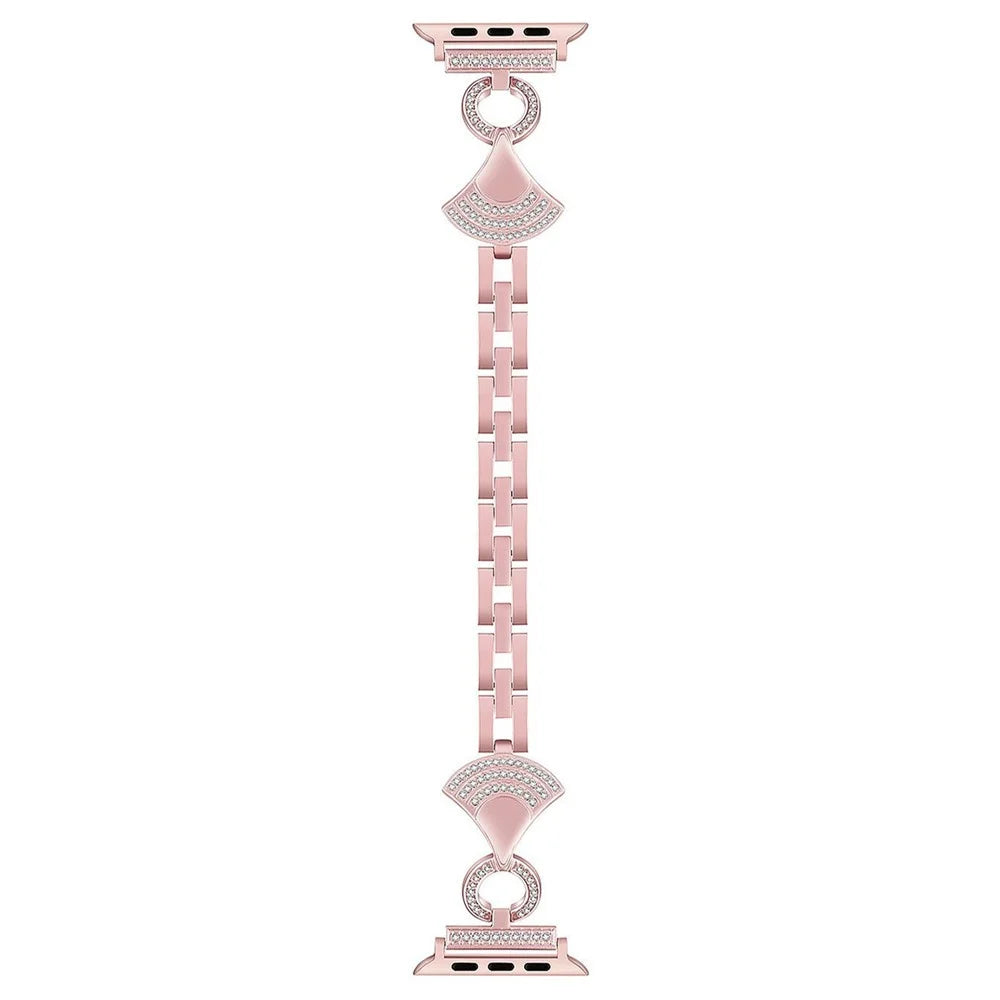 Stainless Strap for Apple Watch Series 11 10 42mm / 9 8 7 41mm / SE3 SE2 SE 6 5 4 40mm / 3 2 1 38mm Shell Shape Rhinestone Decor Watch Band - Rose Pink - 3