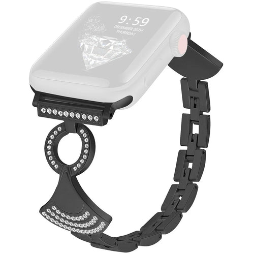 Stainless Strap for Apple Watch Ultra 3 2 1 49mm / Series 11 10 46mm / 9 8 7 45mm / SE3 SE2 SE 6 5 4 44mm / 3 2 1 42mm Shell Shape Rhinestone Decor Watch Band - Black - 1