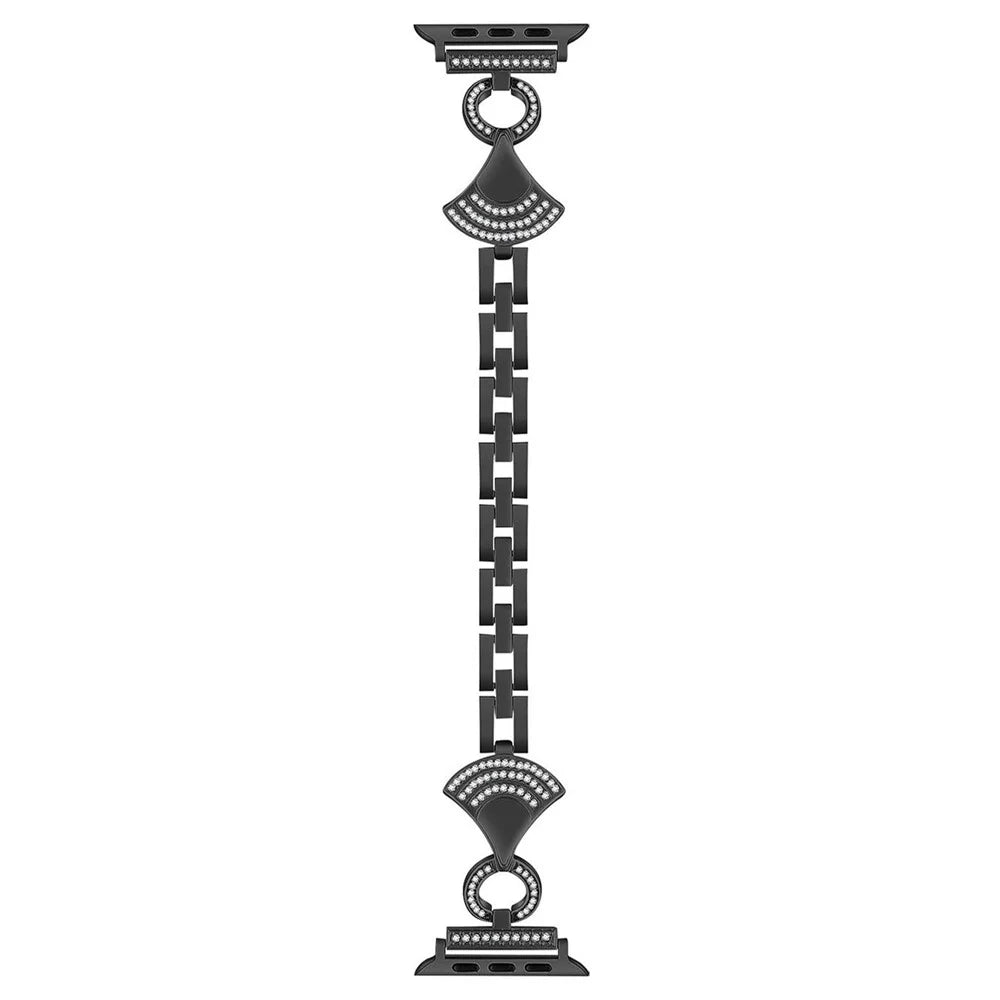 Stainless Strap for Apple Watch Ultra 3 2 1 49mm / Series 11 10 46mm / 9 8 7 45mm / SE3 SE2 SE 6 5 4 44mm / 3 2 1 42mm Shell Shape Rhinestone Decor Watch Band - Black - 3