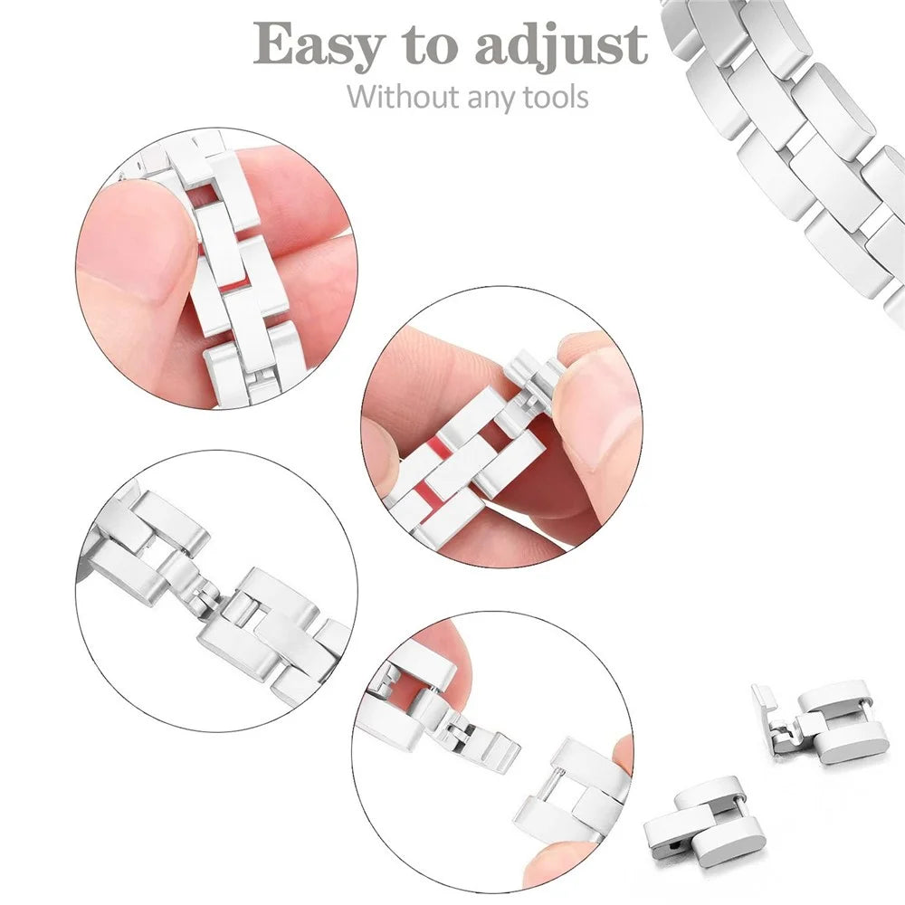 Stainless Strap for Apple Watch Ultra 3 2 1 49mm / Series 11 10 46mm / 9 8 7 45mm / SE3 SE2 SE 6 5 4 44mm / 3 2 1 42mm Shell Shape Rhinestone Decor Watch Band - Black - 4