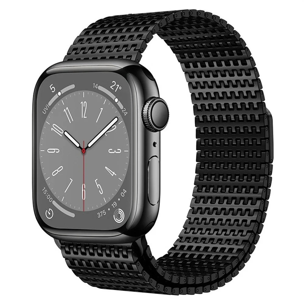 Magnetic Loop Band for Apple Watch Ultra 3 2 1 49mm  /  Series 11 10 46mm  /  9 8 7 45mm  /  SE3 SE2 SE 6 5 4 44mm  /  3 2 1 42mm Stainless Steel Watch Strap Needle-Link Design - Black - 2