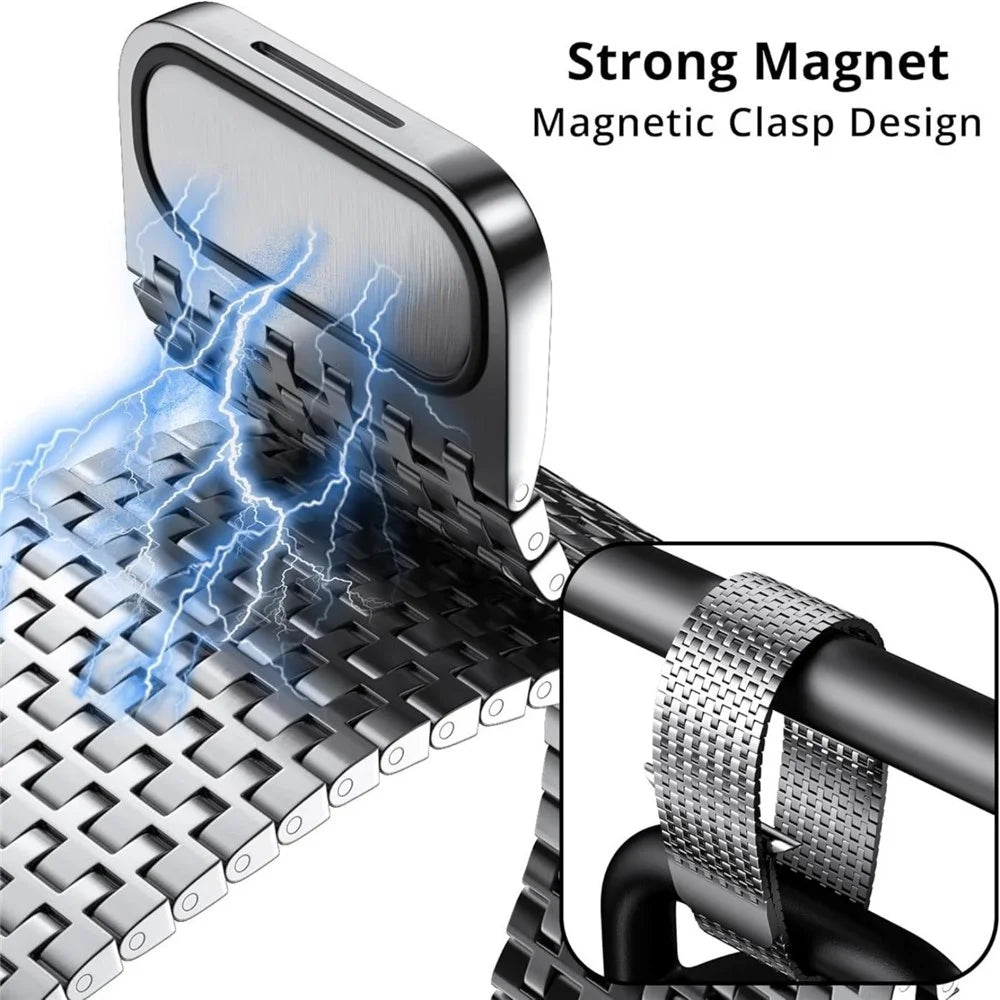 Magnetic Loop Band for Apple Watch Ultra 3 2 1 49mm  /  Series 11 10 46mm  /  9 8 7 45mm  /  SE3 SE2 SE 6 5 4 44mm  /  3 2 1 42mm Stainless Steel Watch Strap Needle-Link Design - Black - 3