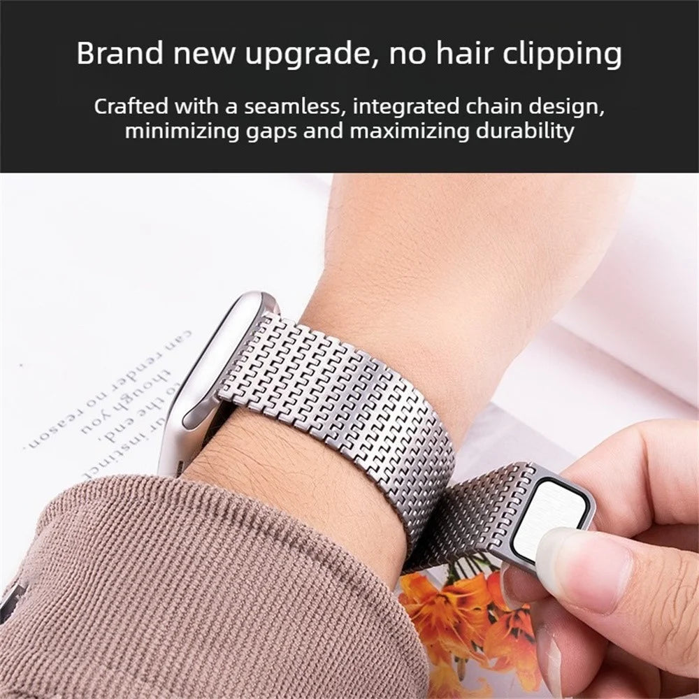 Magnetic Loop Band for Apple Watch Ultra 3 2 1 49mm  /  Series 11 10 46mm  /  9 8 7 45mm  /  SE3 SE2 SE 6 5 4 44mm  /  3 2 1 42mm Stainless Steel Watch Strap Needle-Link Design - Black - 5
