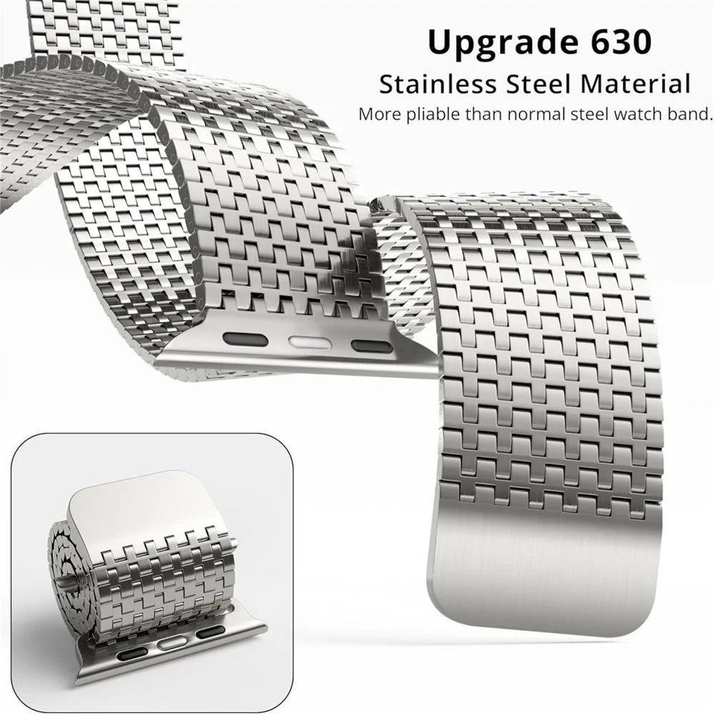 Magnetic Loop Band for Apple Watch Ultra 3 2 1 49mm  /  Series 11 10 46mm  /  9 8 7 45mm  /  SE3 SE2 SE 6 5 4 44mm  /  3 2 1 42mm Stainless Steel Watch Strap Needle-Link Design - Black - 6
