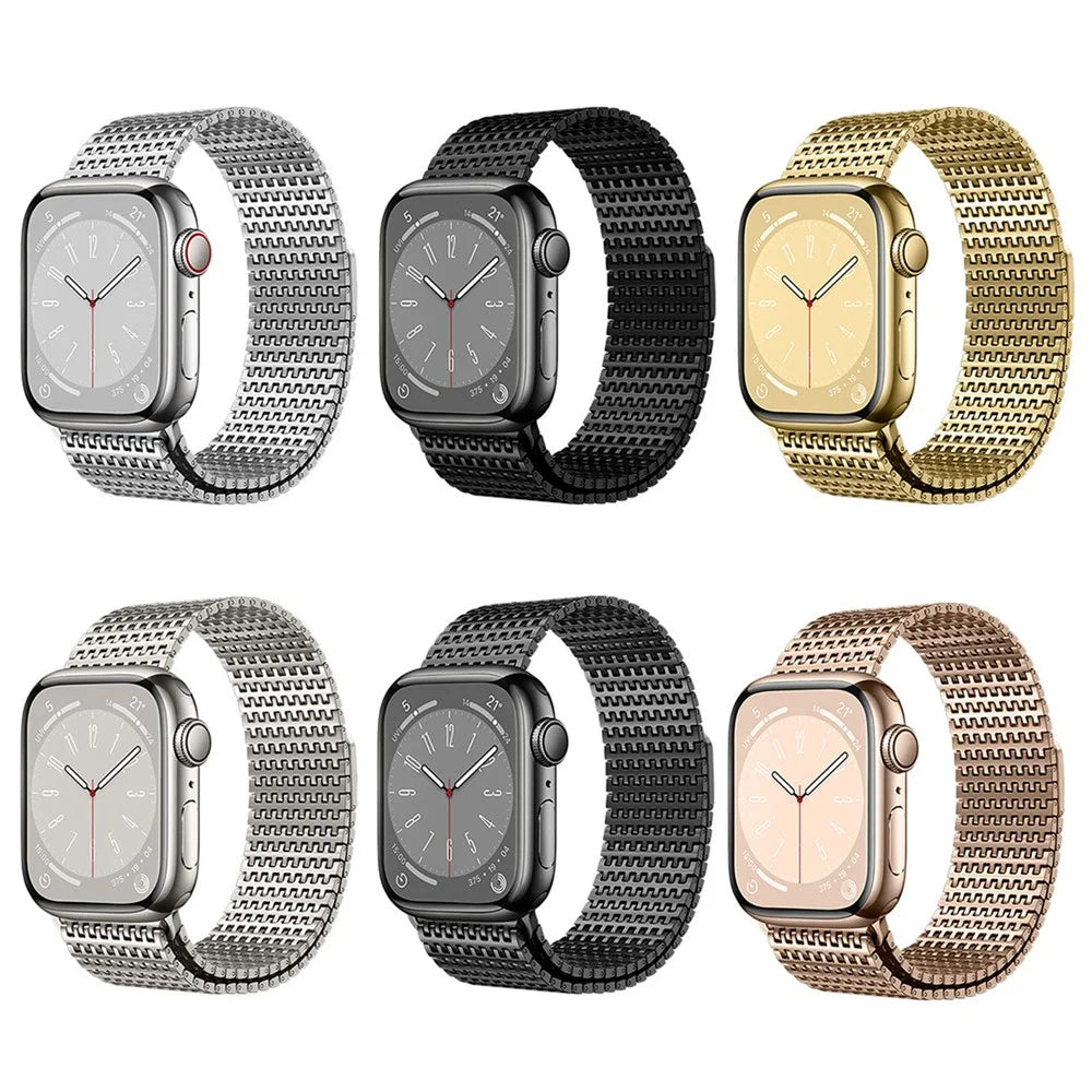Magnetic Loop Band for Apple Watch Ultra 3 2 1 49mm  /  Series 11 10 46mm  /  9 8 7 45mm  /  SE3 SE2 SE 6 5 4 44mm  /  3 2 1 42mm Stainless Steel Watch Strap Needle-Link Design - Black - 7
