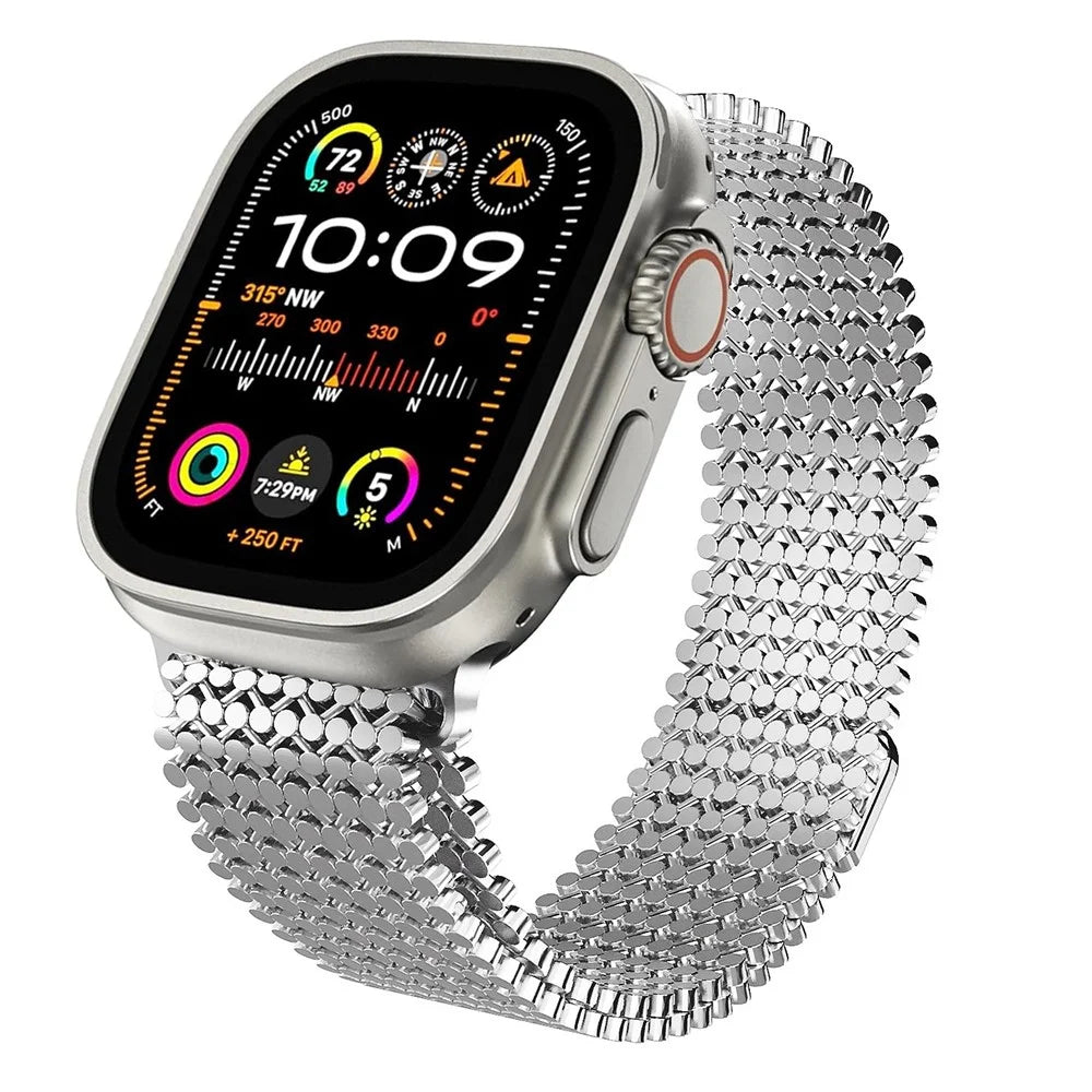 Stainless Steel Magnetic Strap for Apple Watch Series 11 10 42mm  /  9 8 7 41mm  /  SE3 SE2 SE 6 5 4 40mm  /  3 2 1 38mm Molecular Structure Design Watch Band - Silver - 2