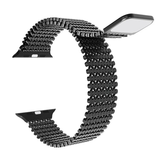 Stainless Steel Magnetic Strap for Apple Watch Ultra 3 2 1 49mm  /  Series 11 10 46mm  /  9 8 7 45mm  /  SE3 SE2 SE 6 5 4 44mm  /  3 2 1 42mm Molecular Structure Design Watch Band - Black - 1