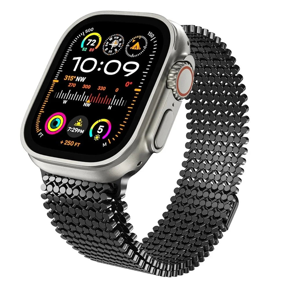 Stainless Steel Magnetic Strap for Apple Watch Ultra 3 2 1 49mm  /  Series 11 10 46mm  /  9 8 7 45mm  /  SE3 SE2 SE 6 5 4 44mm  /  3 2 1 42mm Molecular Structure Design Watch Band - Black - 2