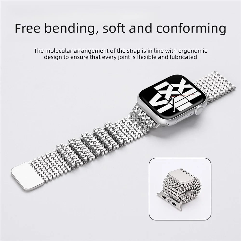 Stainless Steel Magnetic Strap for Apple Watch Ultra 3 2 1 49mm  /  Series 11 10 46mm  /  9 8 7 45mm  /  SE3 SE2 SE 6 5 4 44mm  /  3 2 1 42mm Molecular Structure Design Watch Band - Black - 3