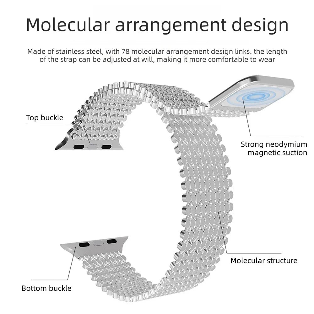 Stainless Steel Magnetic Strap for Apple Watch Ultra 3 2 1 49mm  /  Series 11 10 46mm  /  9 8 7 45mm  /  SE3 SE2 SE 6 5 4 44mm  /  3 2 1 42mm Molecular Structure Design Watch Band - Black - 4