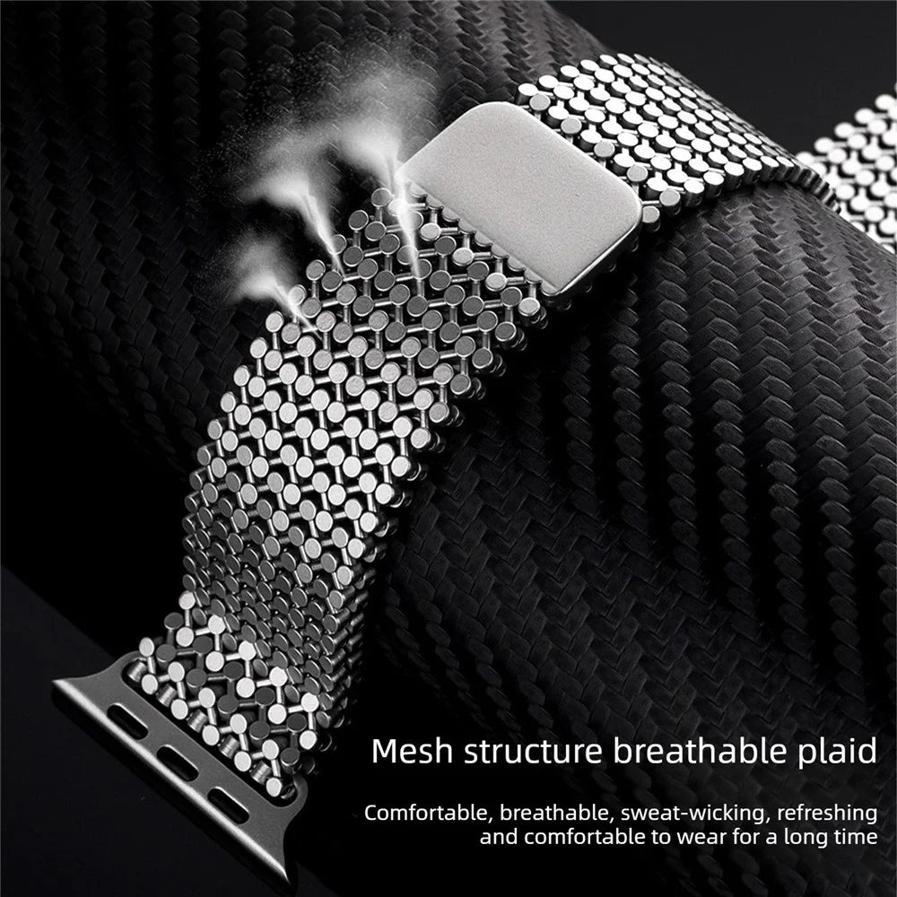 Stainless Steel Magnetic Strap for Apple Watch Ultra 3 2 1 49mm  /  Series 11 10 46mm  /  9 8 7 45mm  /  SE3 SE2 SE 6 5 4 44mm  /  3 2 1 42mm Molecular Structure Design Watch Band - Black - 6