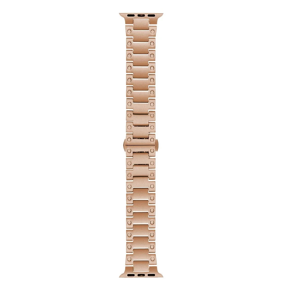 Mechanical Style Metal Strap for Apple Watch Series 11 10 42mm / 9 8 7 41mm / SE3 SE2 SE 6 5 4 40mm / 3 2 1 38mm Watch Band with Butterfly Clasp - Rose Gold - 1