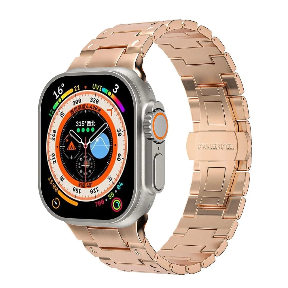 Mechanical Style Metal Strap for Apple Watch Series 11 10 42mm / 9 8 7 41mm / SE3 SE2 SE 6 5 4 40mm / 3 2 1 38mm Watch Band with Butterfly Clasp - Rose Gold - 2