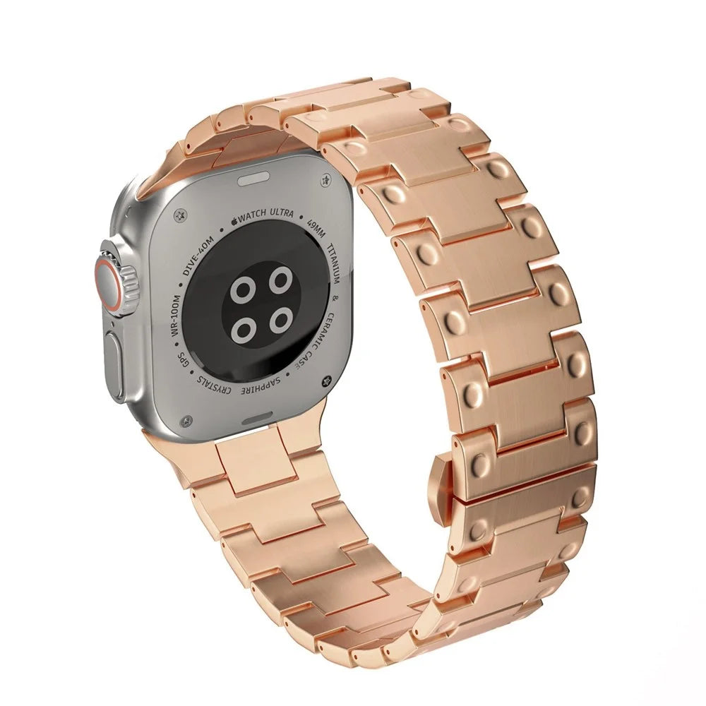 Mechanical Style Metal Strap for Apple Watch Series 11 10 42mm / 9 8 7 41mm / SE3 SE2 SE 6 5 4 40mm / 3 2 1 38mm Watch Band with Butterfly Clasp - Rose Gold - 3