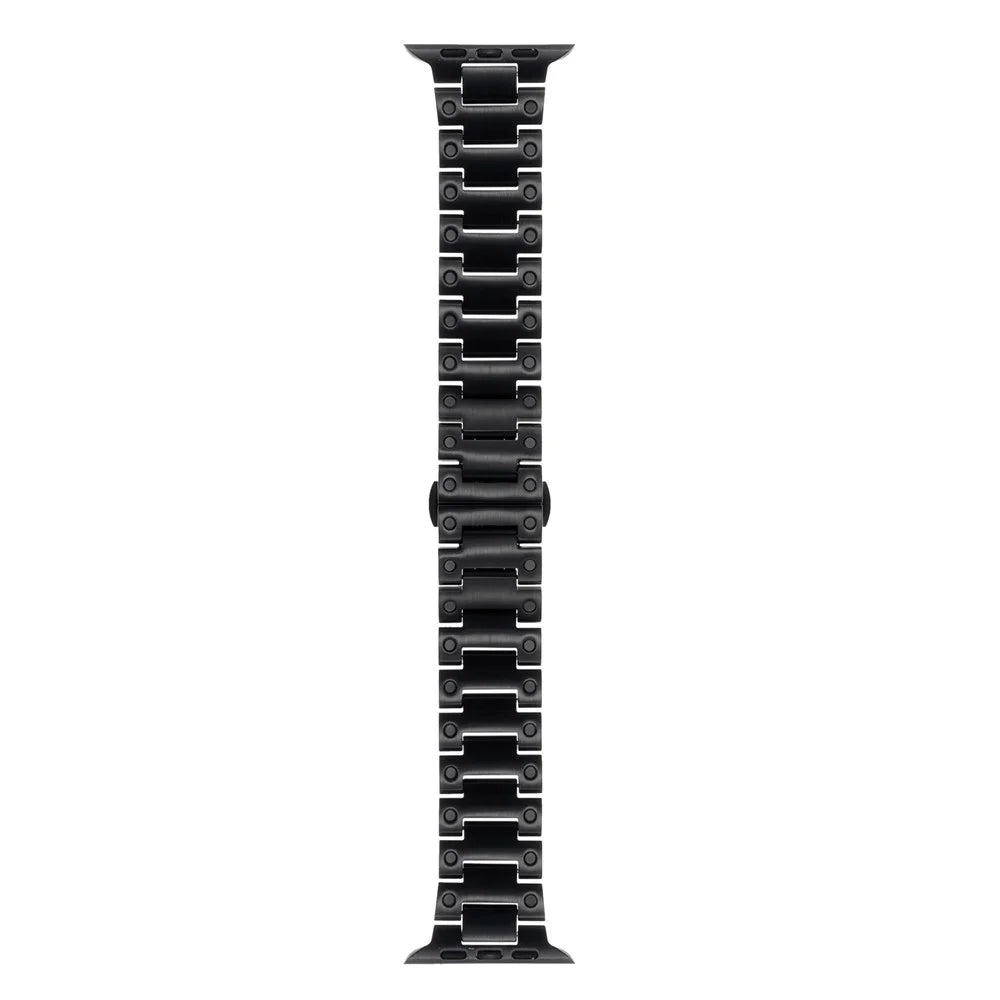 Mechanical Style Metal Strap for Apple Watch Ultra 3 2 1 49mm / Series 11 10 46mm / 9 8 7 45mm / SE3 SE2 SE 6 5 4 44mm / 3 2 1 42mm Watch Band with Butterfly Clasp - Black - 1
