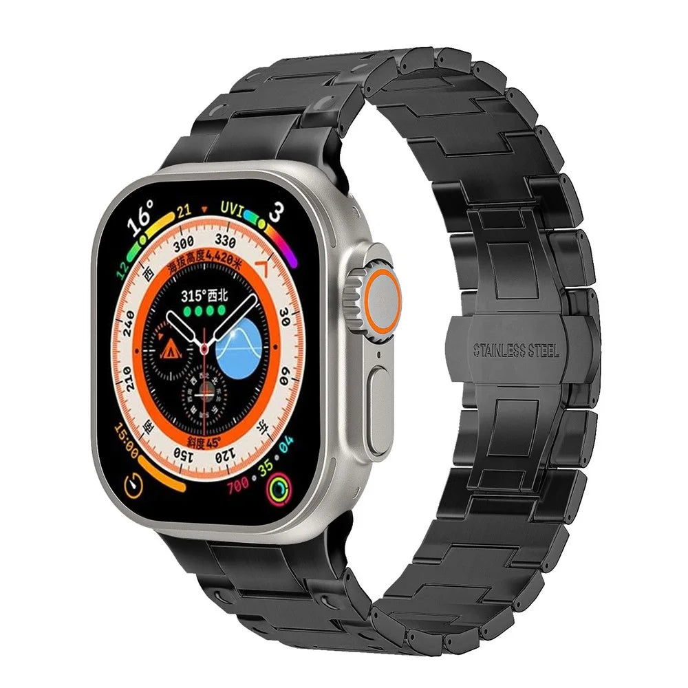 Mechanical Style Metal Strap for Apple Watch Ultra 3 2 1 49mm / Series 11 10 46mm / 9 8 7 45mm / SE3 SE2 SE 6 5 4 44mm / 3 2 1 42mm Watch Band with Butterfly Clasp - Black - 2