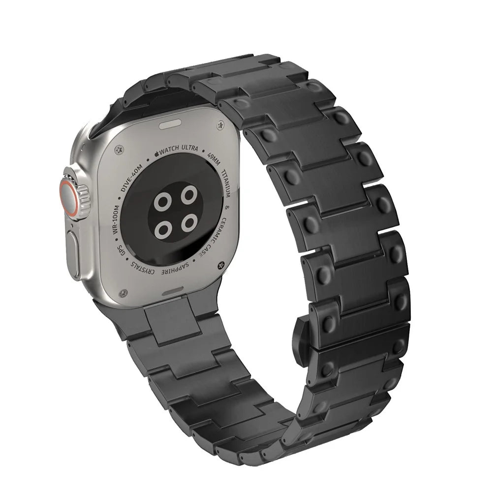 Mechanical Style Metal Strap for Apple Watch Ultra 3 2 1 49mm / Series 11 10 46mm / 9 8 7 45mm / SE3 SE2 SE 6 5 4 44mm / 3 2 1 42mm Watch Band with Butterfly Clasp - Black - 3