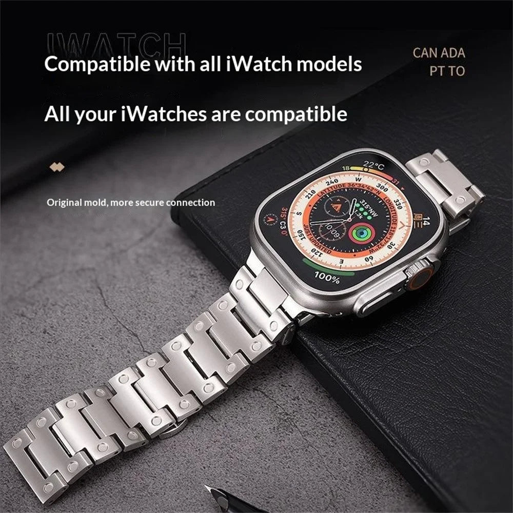 Mechanical Style Metal Strap for Apple Watch Ultra 3 2 1 49mm / Series 11 10 46mm / 9 8 7 45mm / SE3 SE2 SE 6 5 4 44mm / 3 2 1 42mm Watch Band with Butterfly Clasp - Black - 6