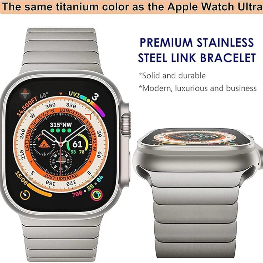 Replacement Band for Apple Watch Ultra 3 2 1 49mm  /  Series 11 10 46mm  /  9 8 7 45mm  /  SE3 SE2 SE 6 5 4 44mm  /  3 2 1 42mm Stainless Steel Watch Strap - Titanium - 4