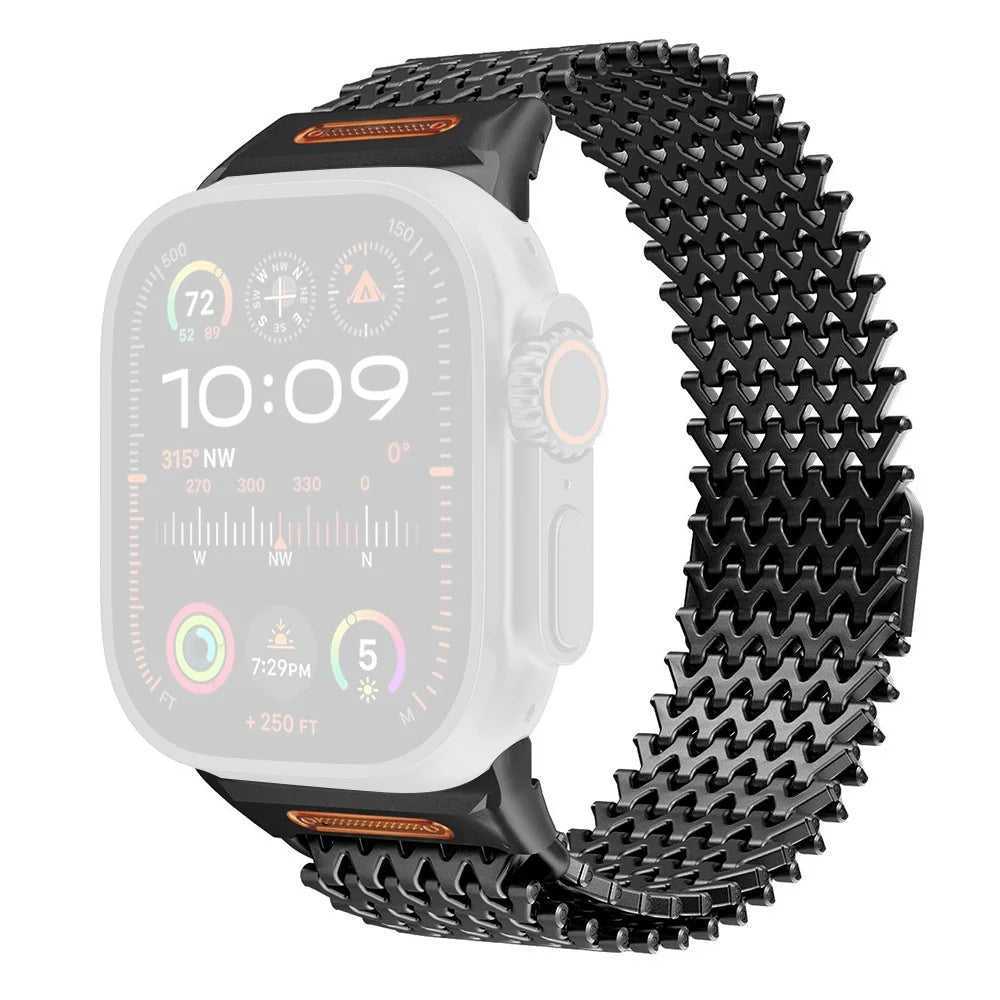 W-Shaped Magnetic Strap for Apple Watch Ultra 3 2 1 49mm  /  Series 11 10 46mm  /  9 8 7 45mm  /  SE3 SE2 SE 6 5 4 44mm  /  3 2 1 42mm Stainless Steel Watch Band - Black - 1