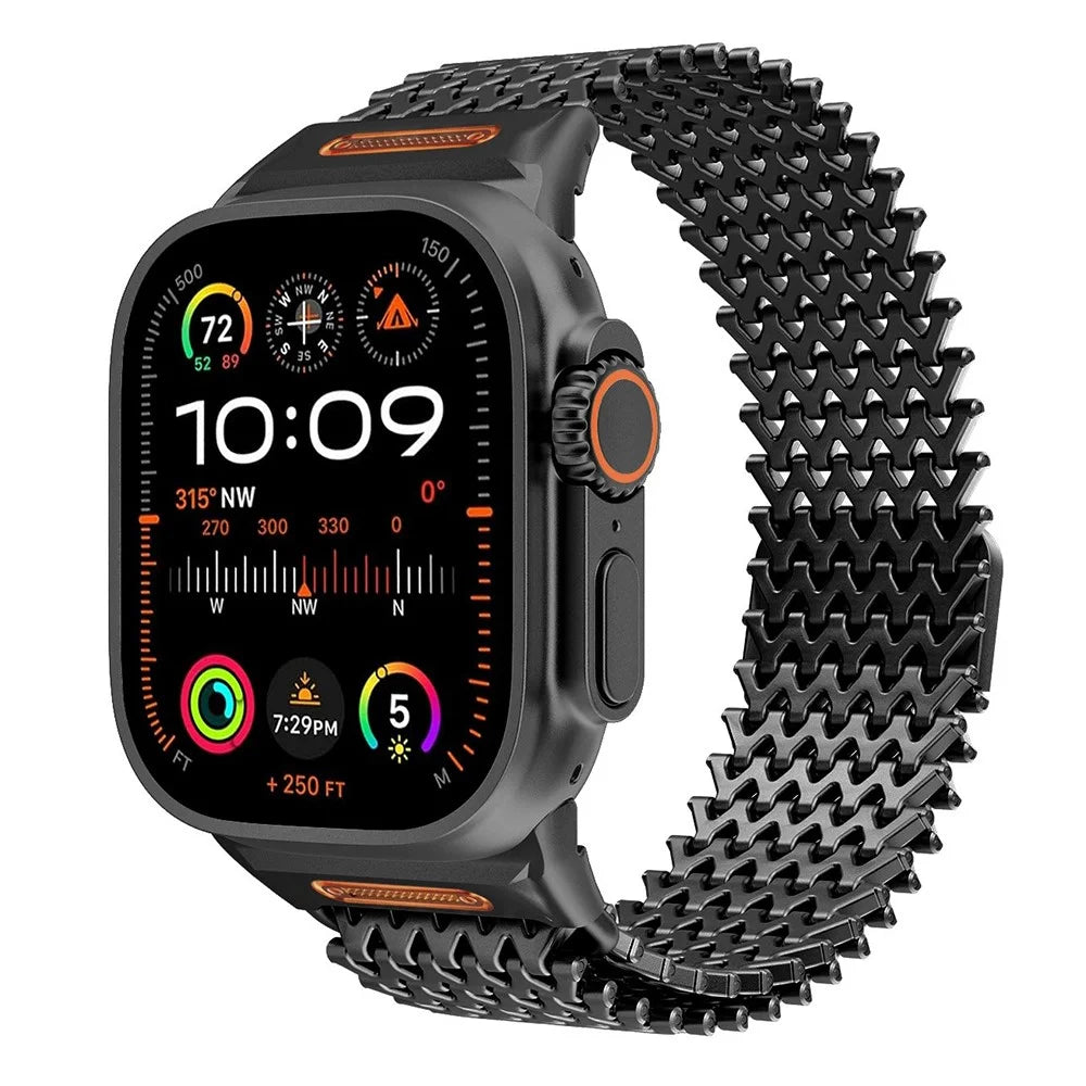 W-Shaped Magnetic Strap for Apple Watch Ultra 3 2 1 49mm  /  Series 11 10 46mm  /  9 8 7 45mm  /  SE3 SE2 SE 6 5 4 44mm  /  3 2 1 42mm Stainless Steel Watch Band - Black - 2