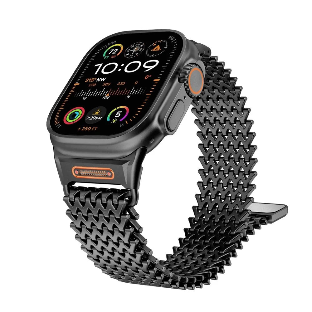 W-Shaped Magnetic Strap for Apple Watch Ultra 3 2 1 49mm  /  Series 11 10 46mm  /  9 8 7 45mm  /  SE3 SE2 SE 6 5 4 44mm  /  3 2 1 42mm Stainless Steel Watch Band - Black - 3