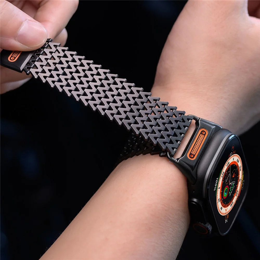 W-Shaped Magnetic Strap for Apple Watch Ultra 3 2 1 49mm  /  Series 11 10 46mm  /  9 8 7 45mm  /  SE3 SE2 SE 6 5 4 44mm  /  3 2 1 42mm Stainless Steel Watch Band - Black - 7