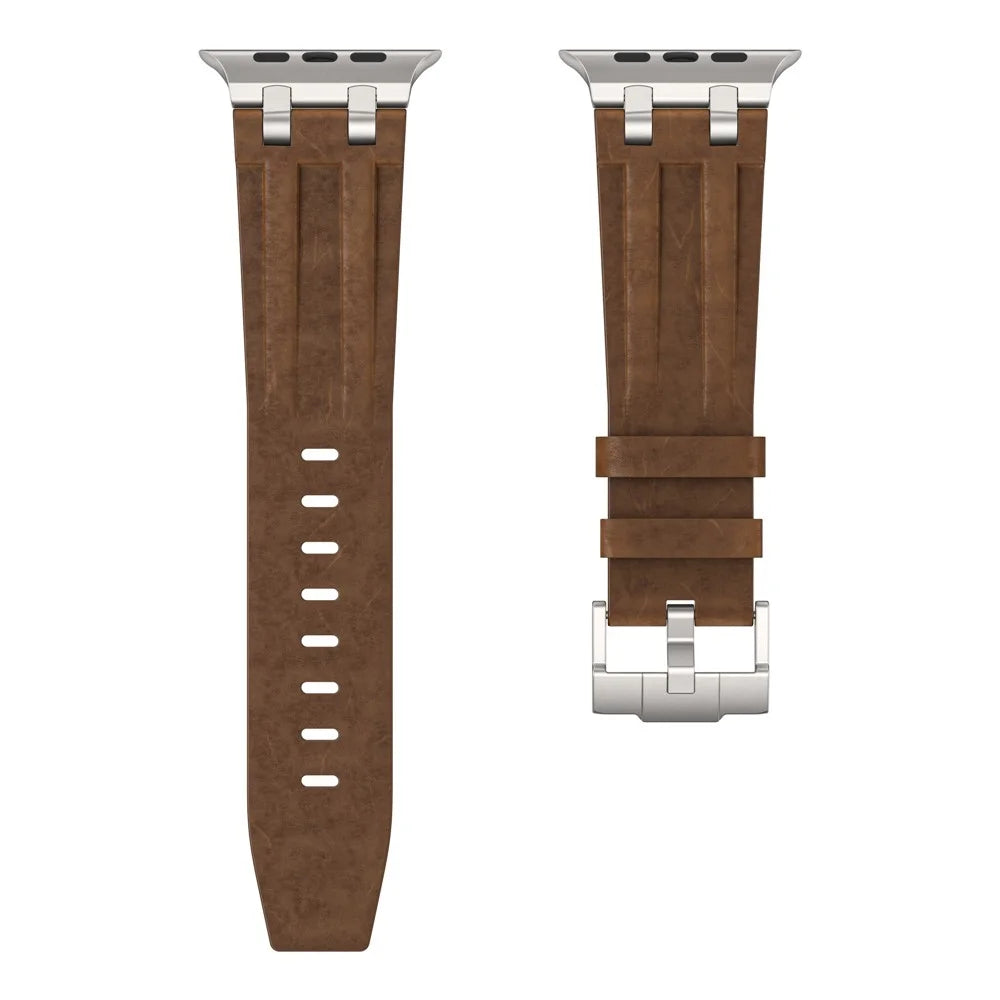 Leather Watch Band for Apple Watch Ultra 3 2 1 49mm  /  Series 11 10 46mm  /  9 8 7 45mm  /  SE3 SE2 SE 6 5 4 44mm  /  3 2 1 42mm Replacement Strap with Stainless Steel Buckle - Bronze - 3